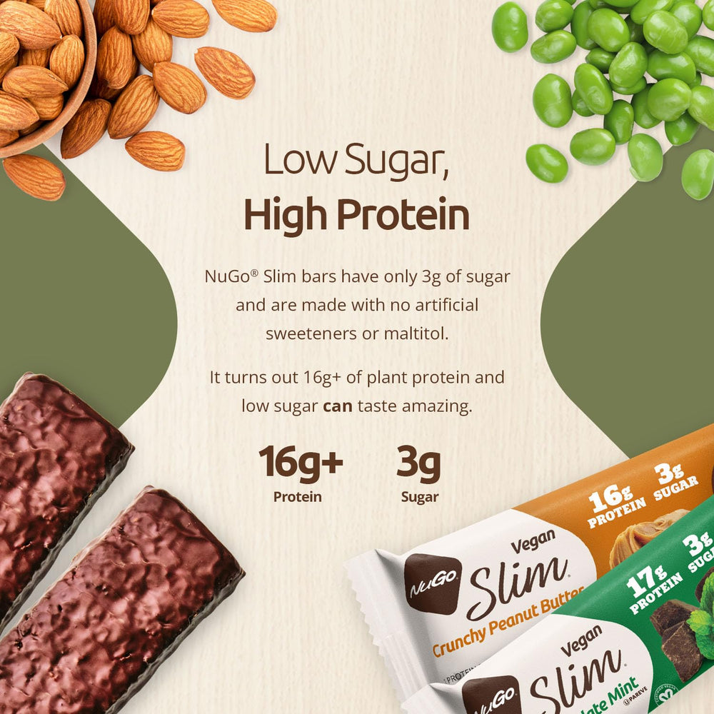 NuGo Slim single bar held in hand to show realistic size and portability