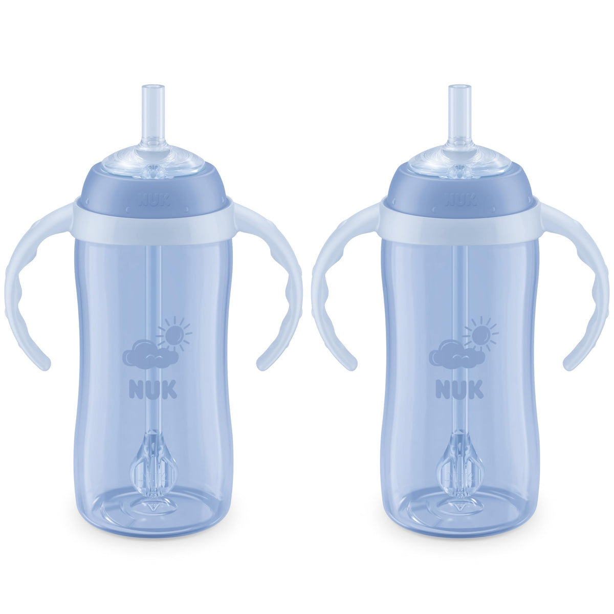 NUK front view of 10oz learner straw cup showing compact design and easy pouring