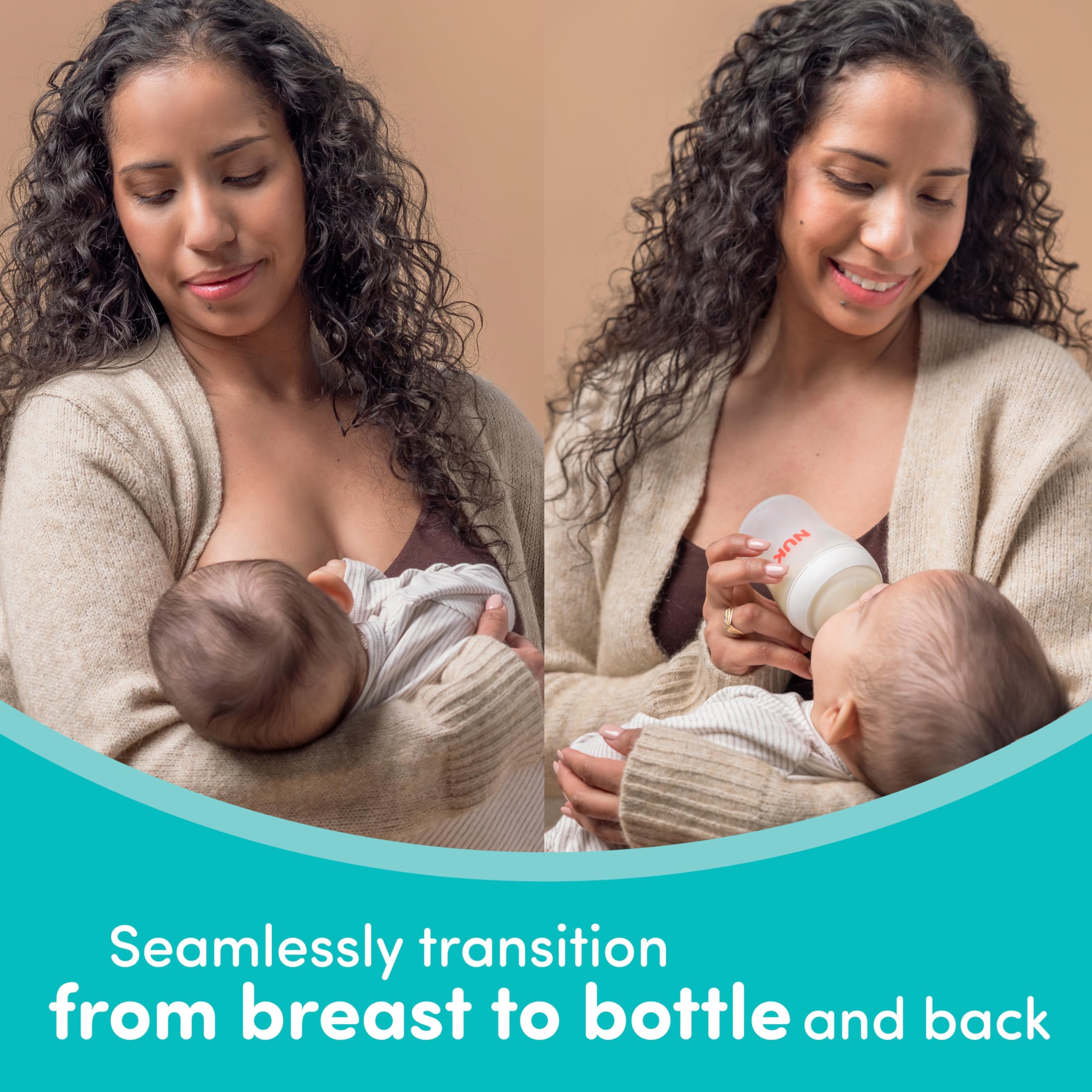 NUK bottle being cleaned with brush showing easy sanitization benefit