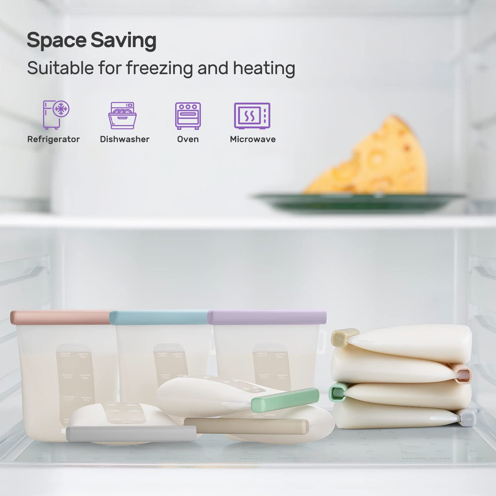 Nuliie flat stacked pouches in a freezer saving space and preserving milk benefit