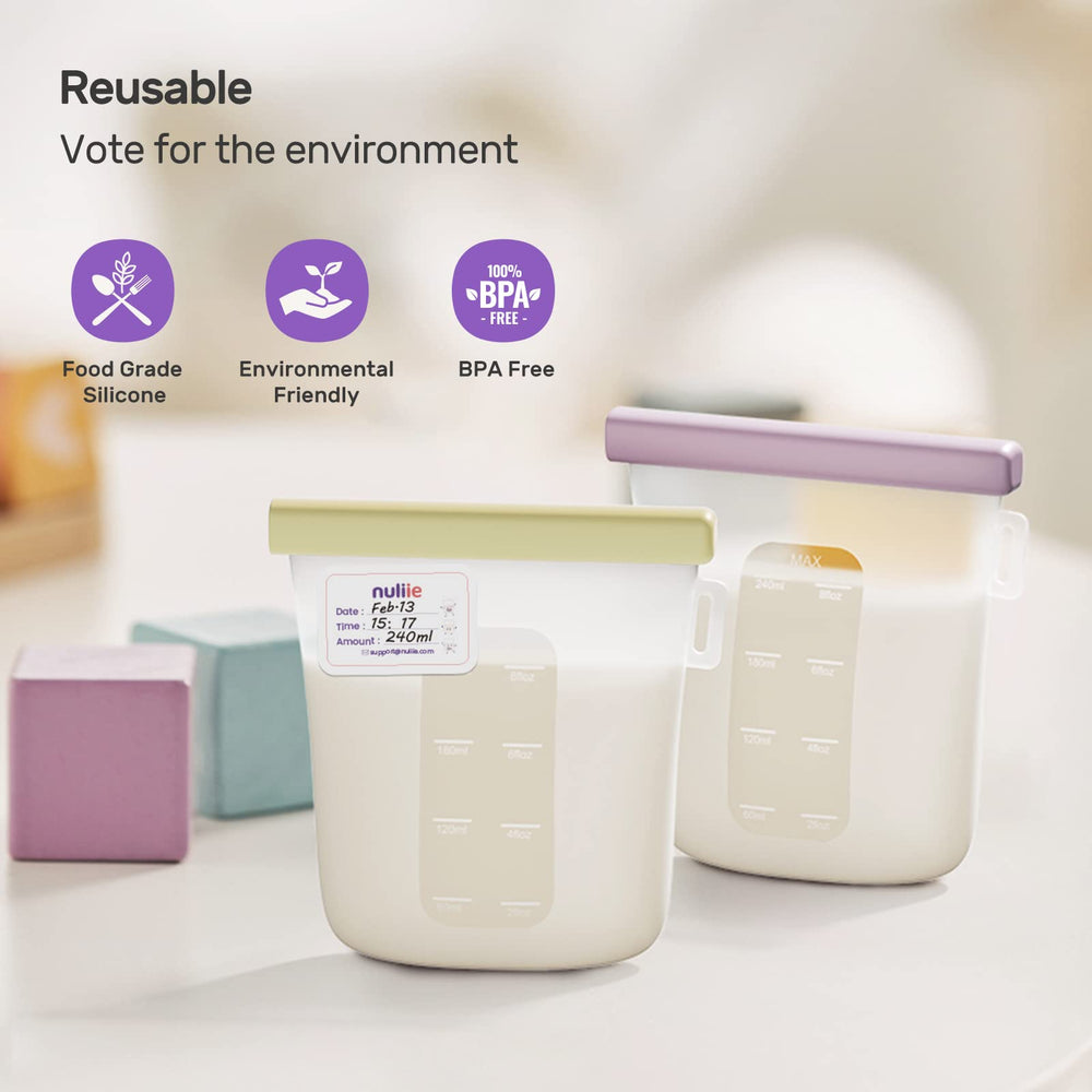 Nuliie standing filled pouch showing measurement scale for accurate portioning benefit