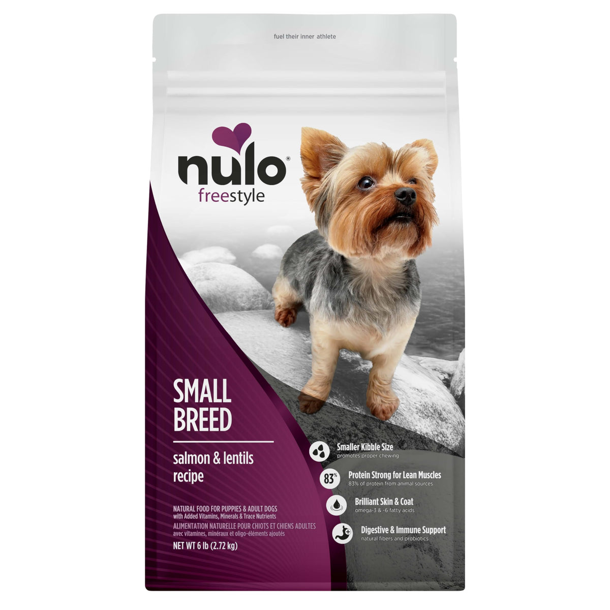 Nulo front packaging 6 lb bag showing salmon image and benefits