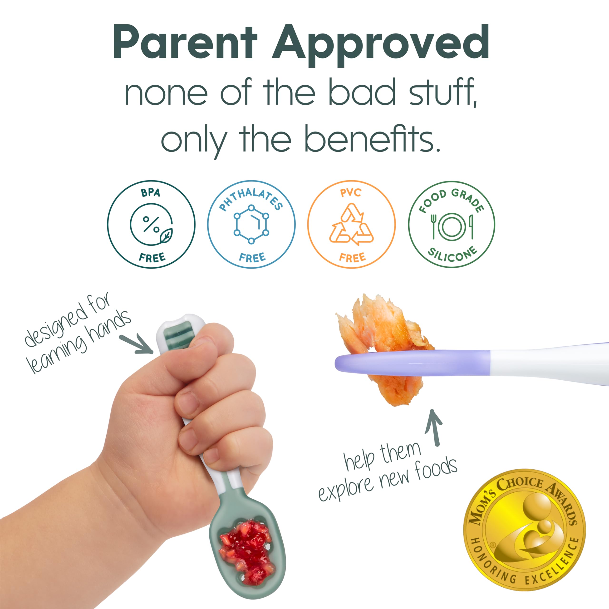 NumNum spoons on dishwasher rack for easy cleaning and convenience