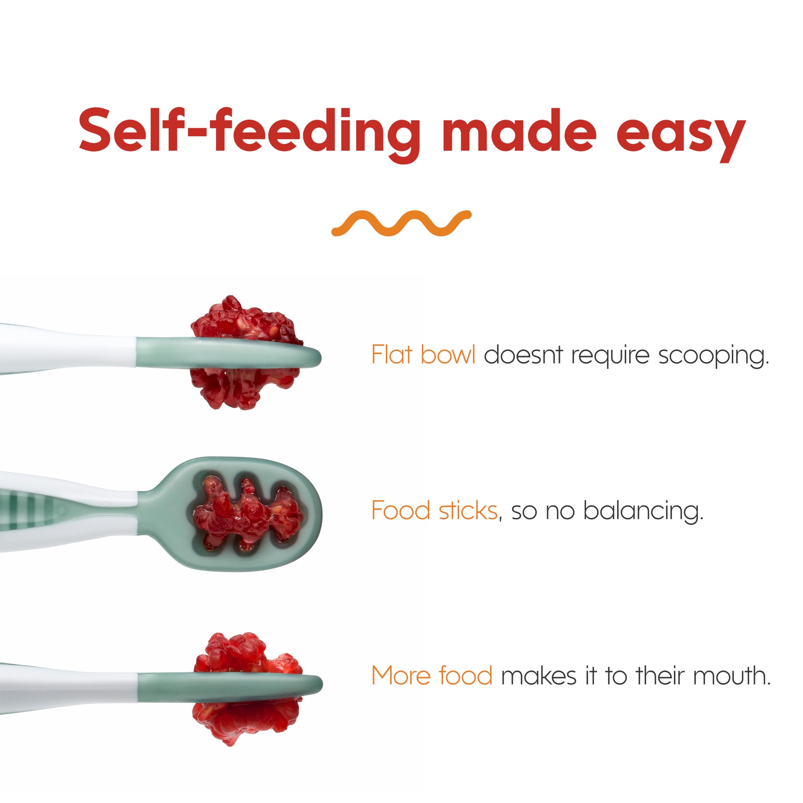 NumNum open-channel spoon head gripping soft food to reduce spills