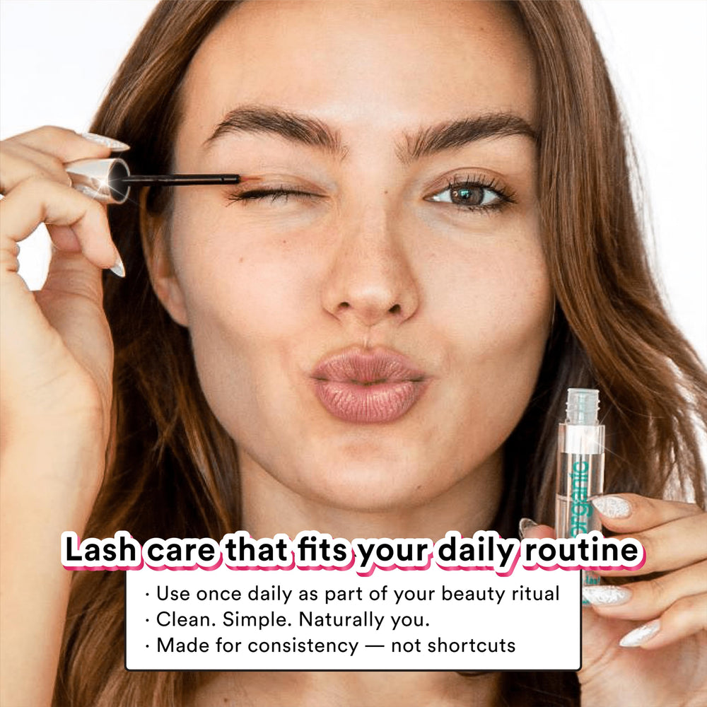 NuOrganic Cosmic Lash applied to upper lash line illustrating simple nightly routine