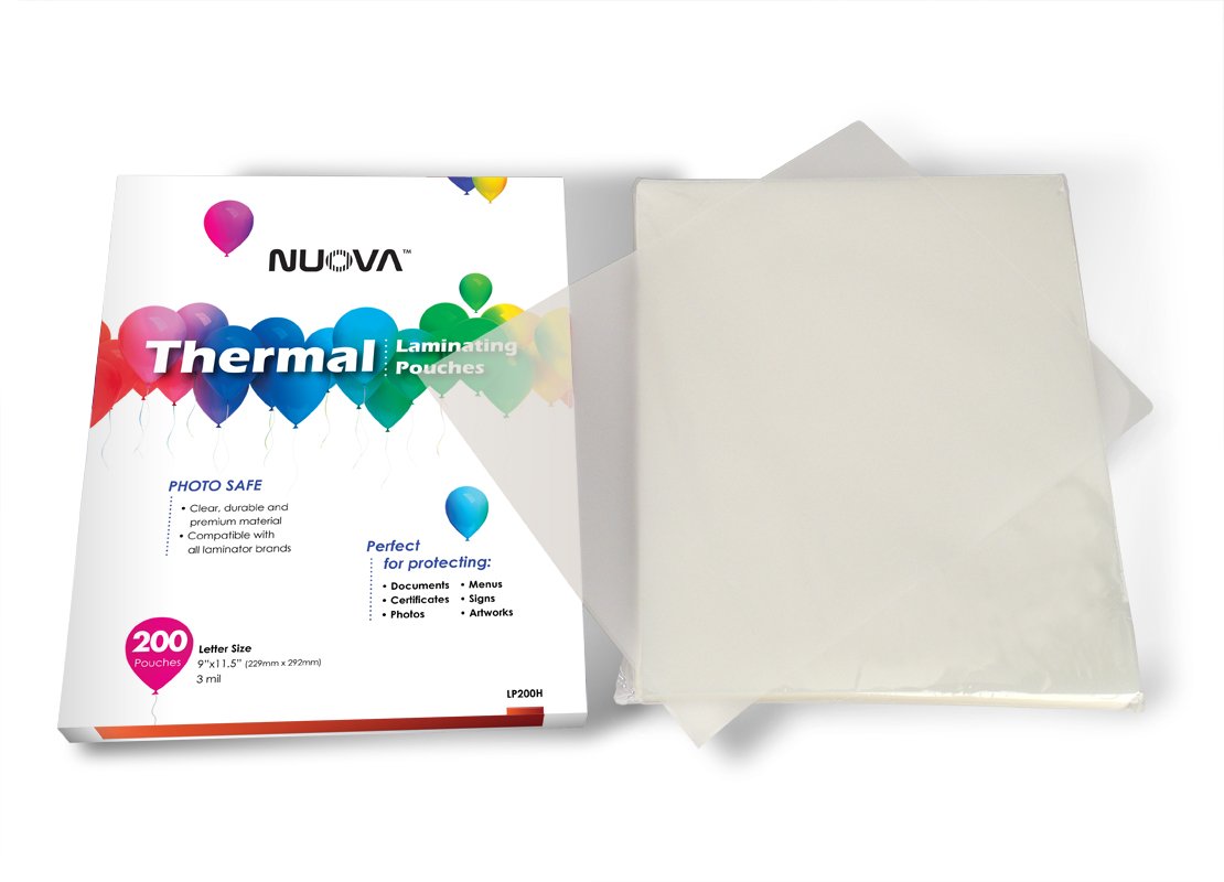 Nuova close-up of glossy 3 mil pouch surface enhancing photo clarity