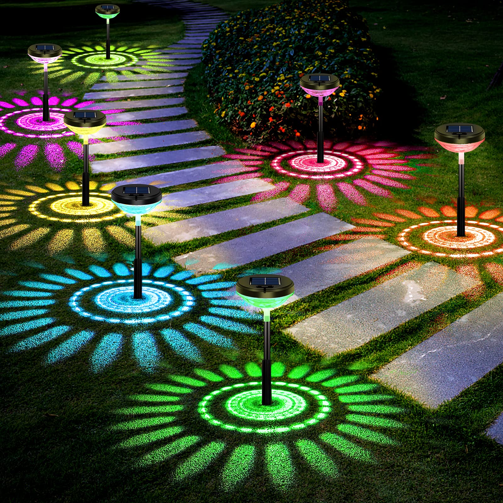 Nupostai front view of eight solar pathway lights showing kit completeness and curb appeal
