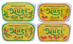 Nuri front view of four-can variety pack showing vintage gift presentation and selection benefits