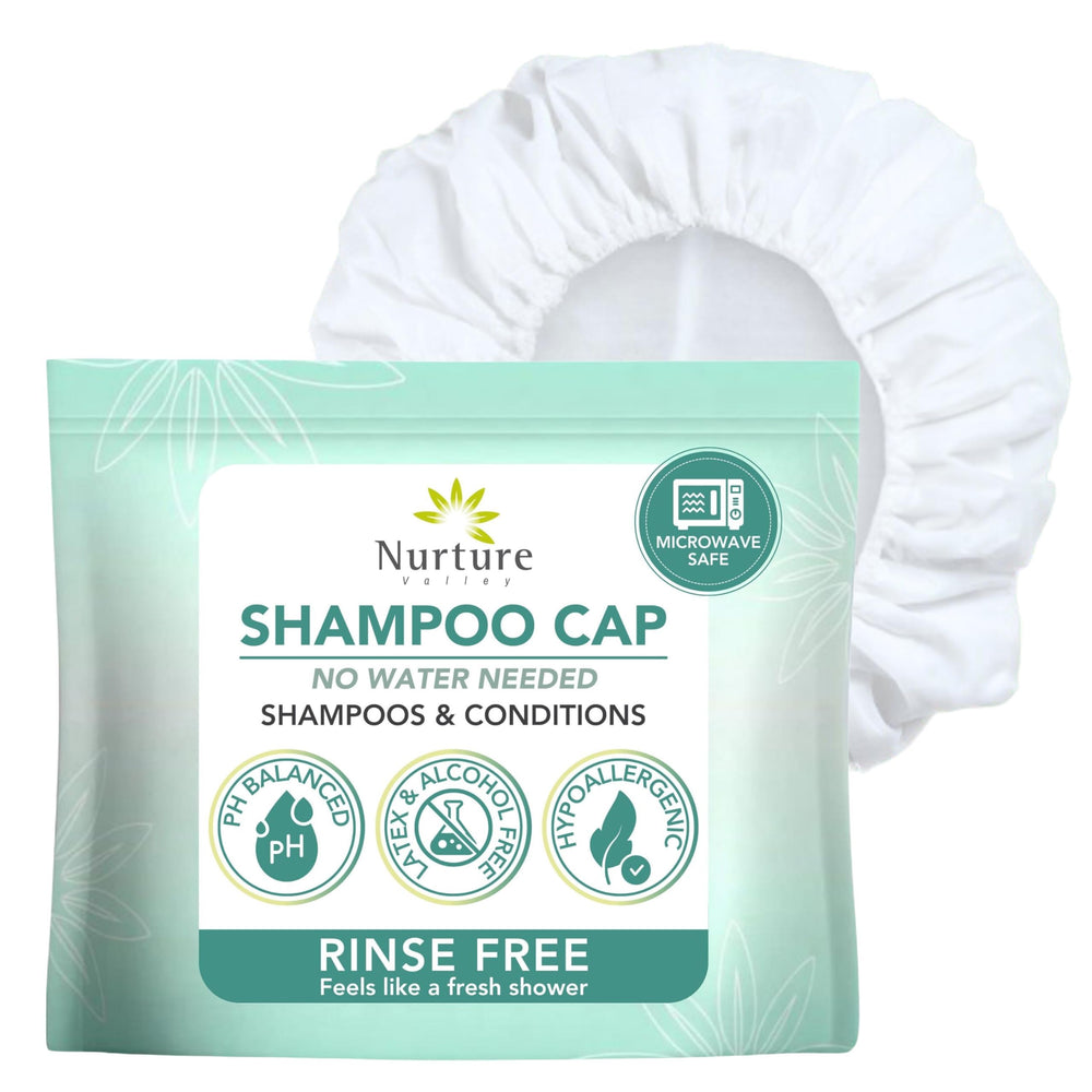 Nurture Valley front packaging of 6-pack shampoo caps showing convenience