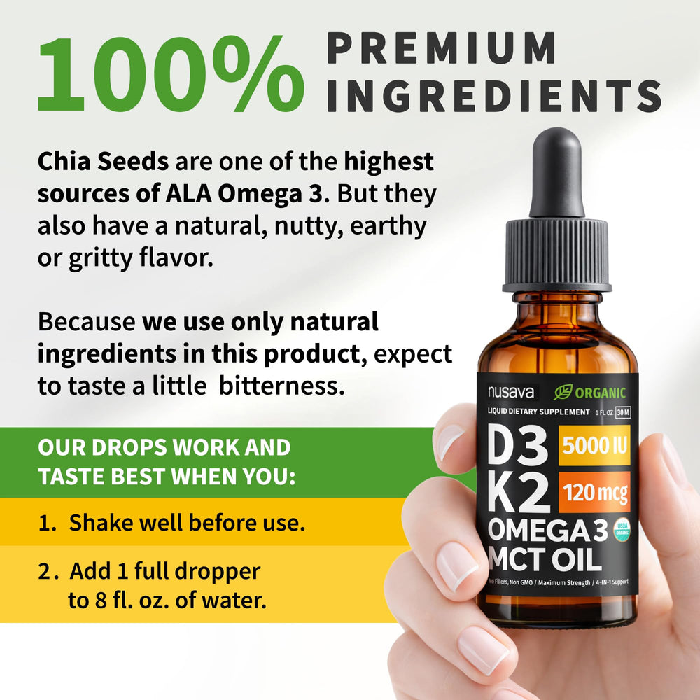 NUSAVA oil texture close-up highlighting MCT and chia seed oil clarity