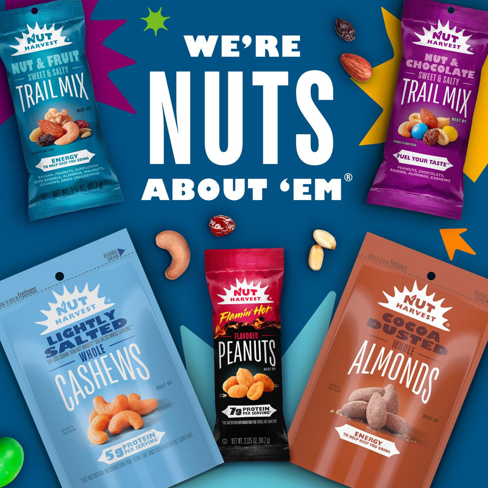 Nut Harvest individual bag held in hand demonstrating portability and convenient on-the-go snacking