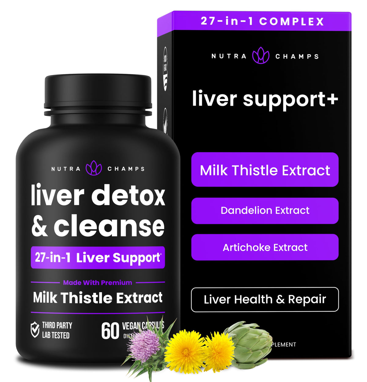 NutraChamps bottle front view showing label and benefits