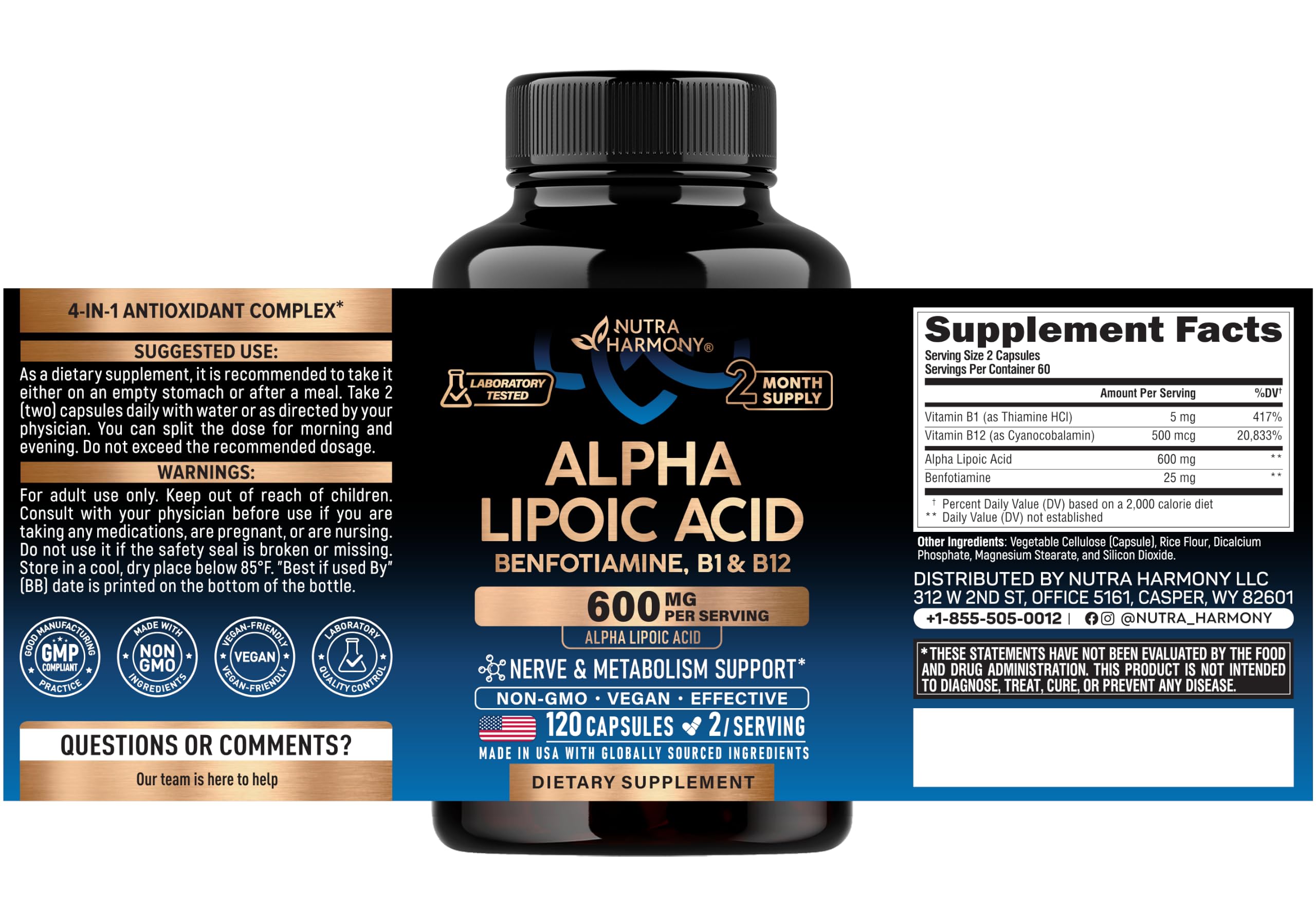 NUTRAHARMONY ALA capsules close-up highlighting purity and potency