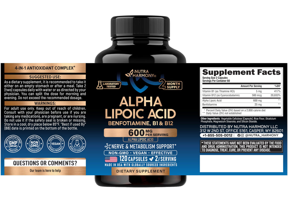 NUTRAHARMONY ALA capsules close-up highlighting purity and potency