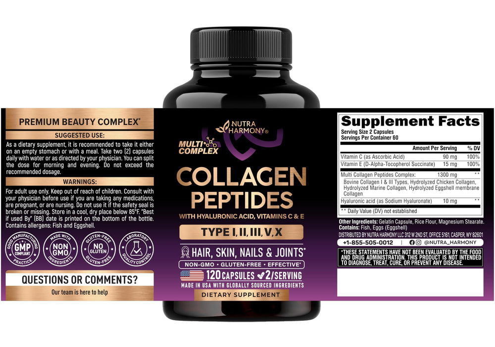 NUTRAHARMONY back label close-up displaying supplement facts and ingredient transparency