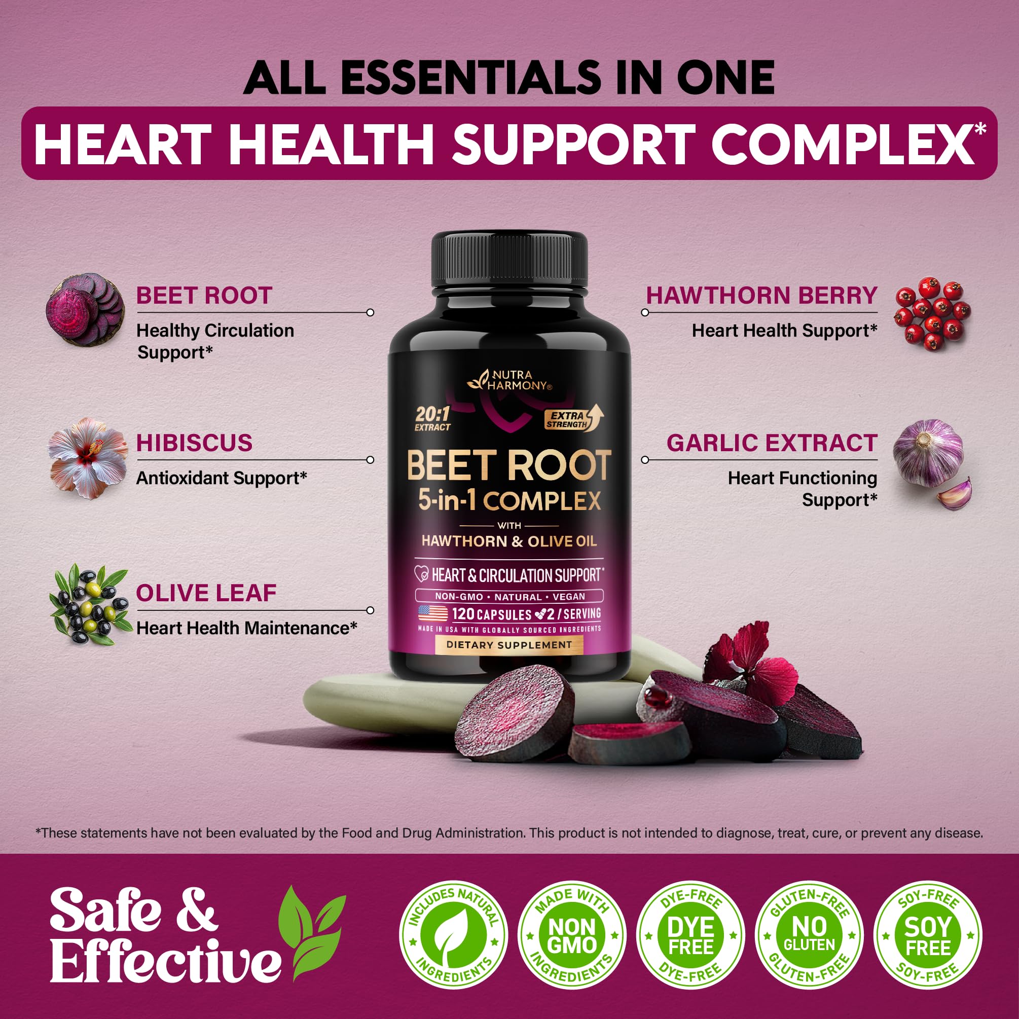 NUTRAHARMONY capsules beside measuring spoon to demonstrate serving size comparison