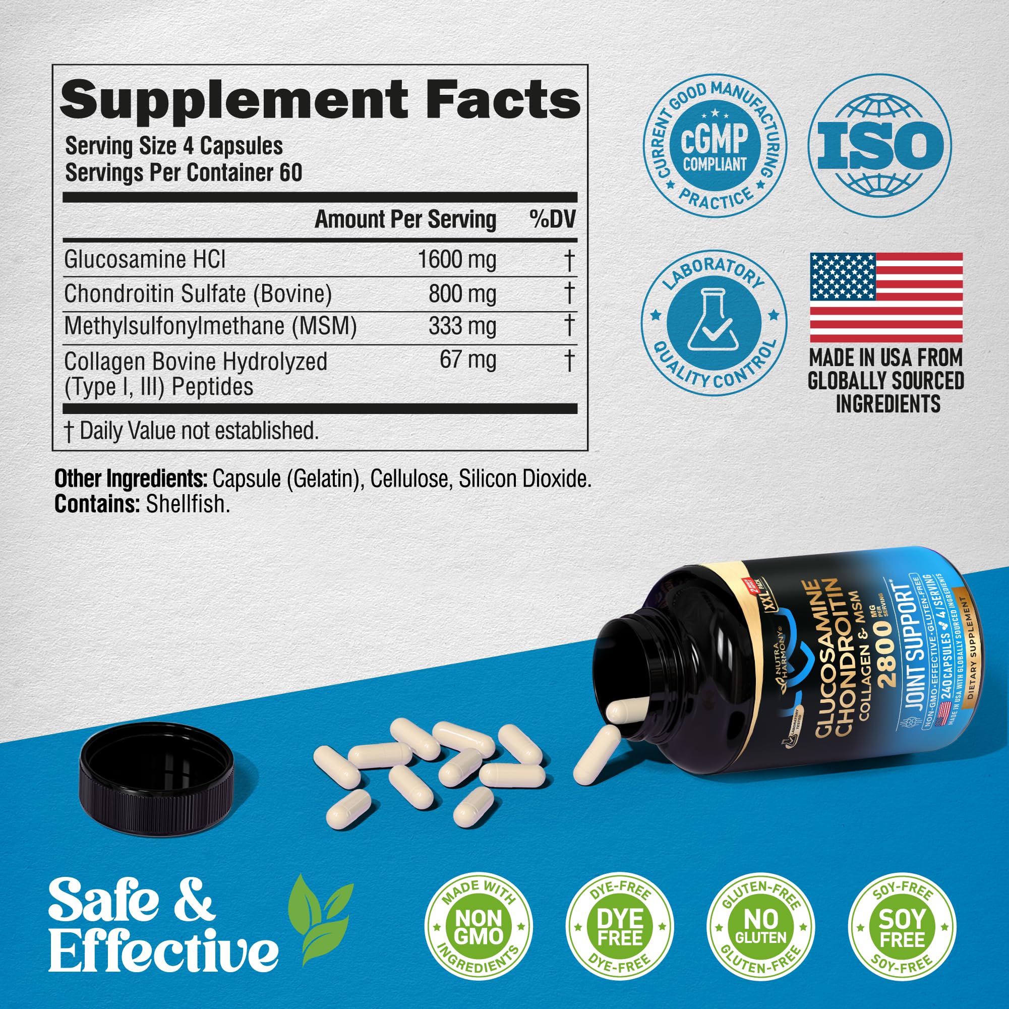 NUTRAHARMONY bottle beside other supplements to show stacking for wellness routines