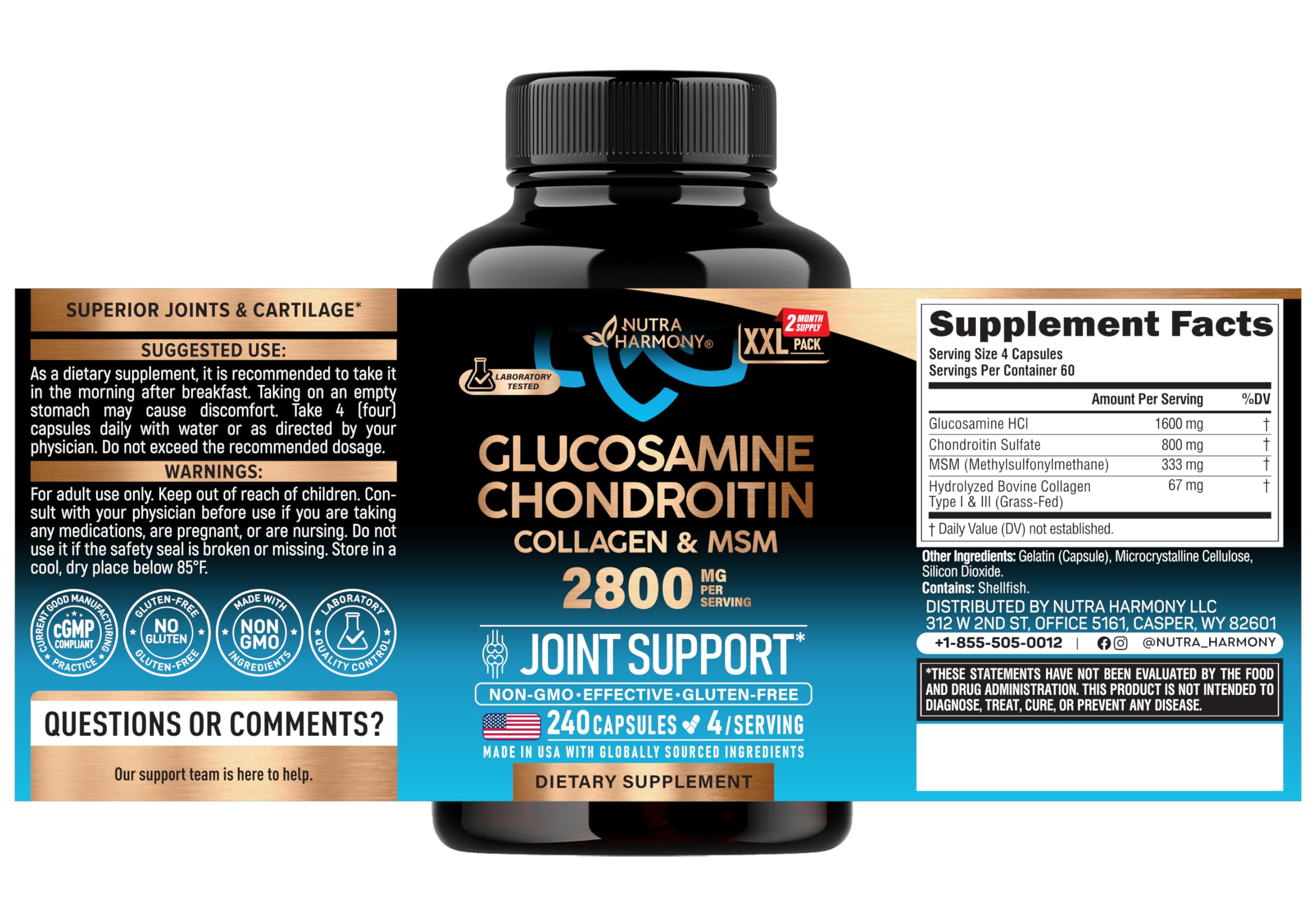 NUTRAHARMONY capsule closeup highlighting smooth gelatin capsule and dosage clarity