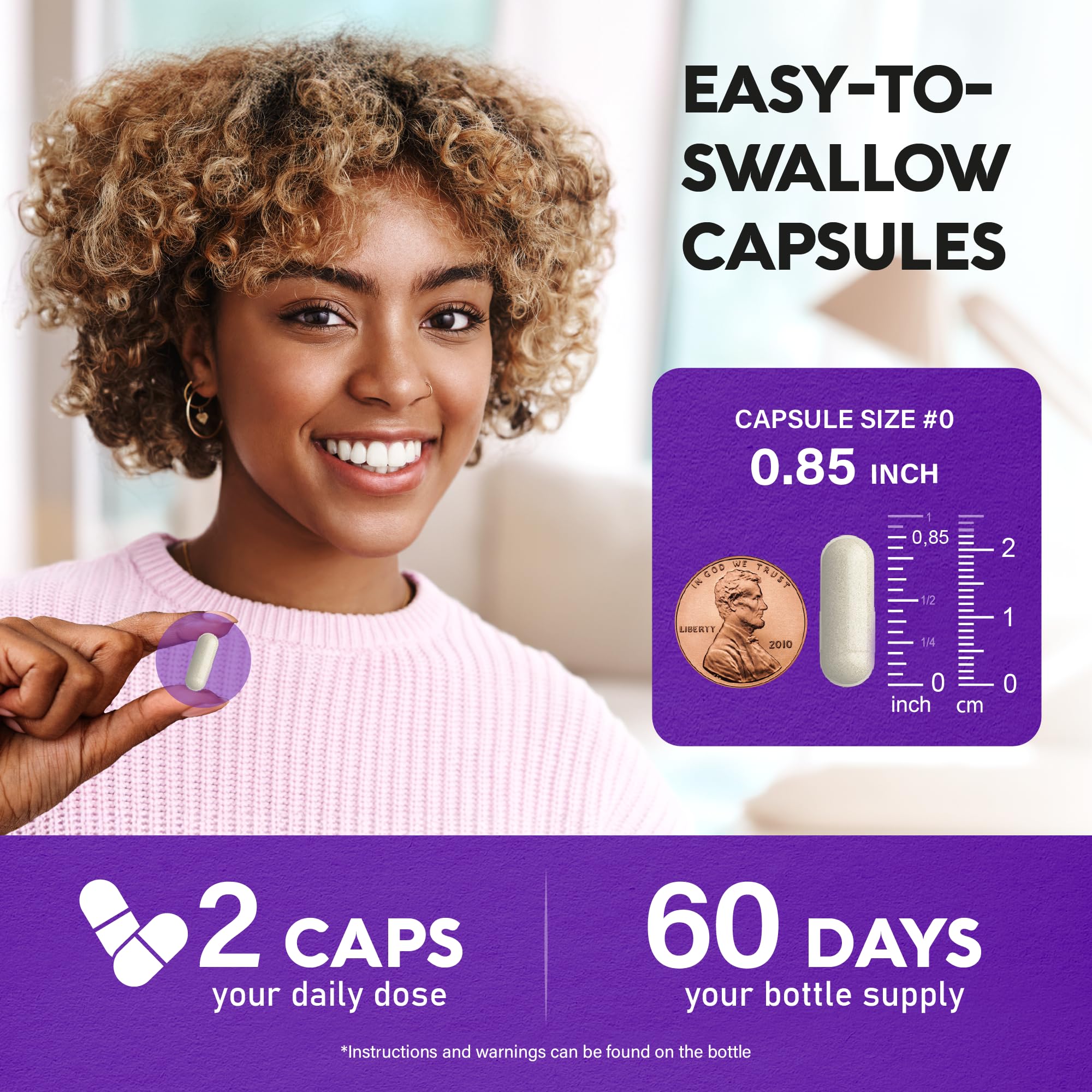 NUTRAHARMONY capsule in hand illustrating easy-to-swallow benefit