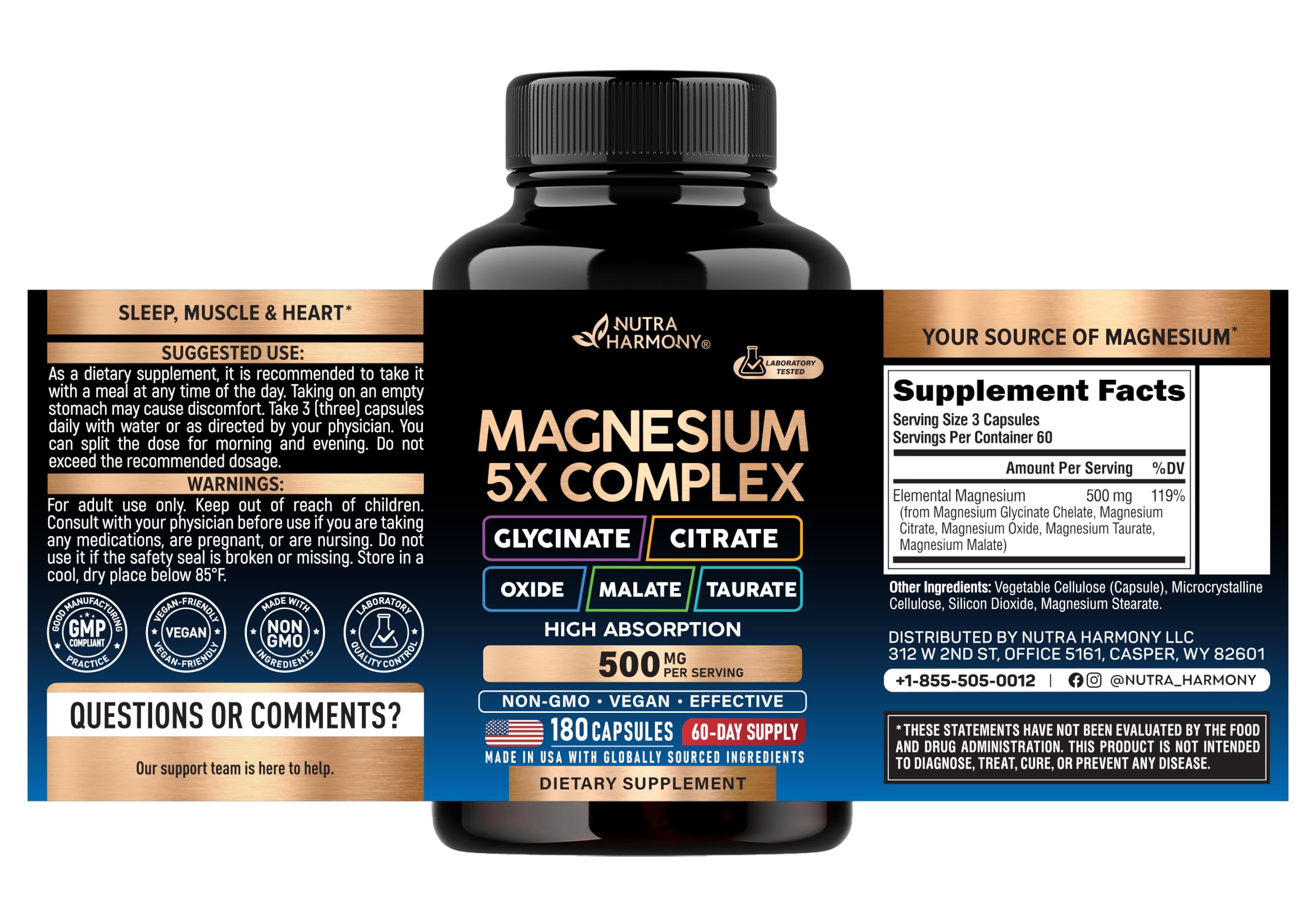 NUTRAHARMONY bottle top view with visible capsule count for long supply