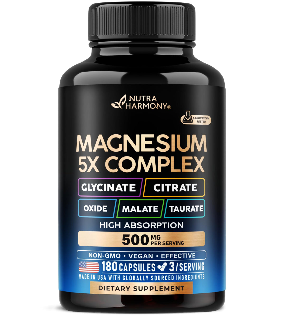 NUTRAHARMONY front packaging showing full-spectrum magnesium benefits