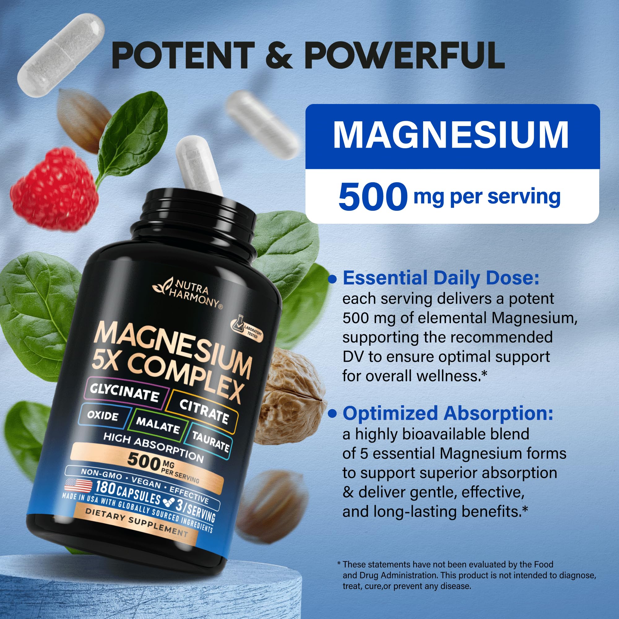 single capsule in hand illustrating NUTRAHARMONY convenient serving size