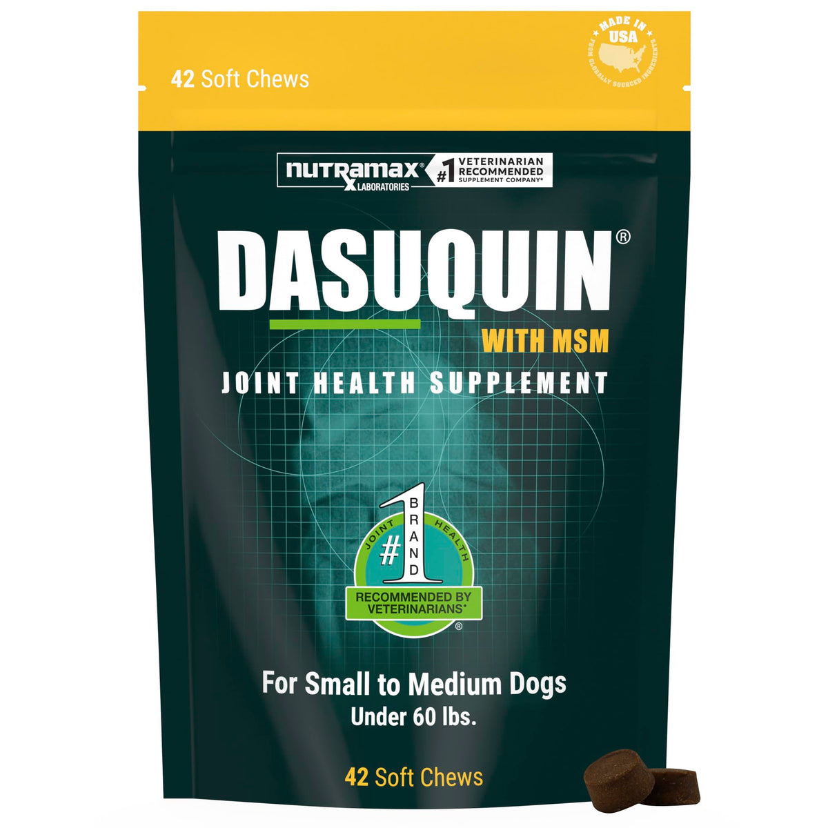 Nutramax Dasuquin front packaging showing product identity and benefits