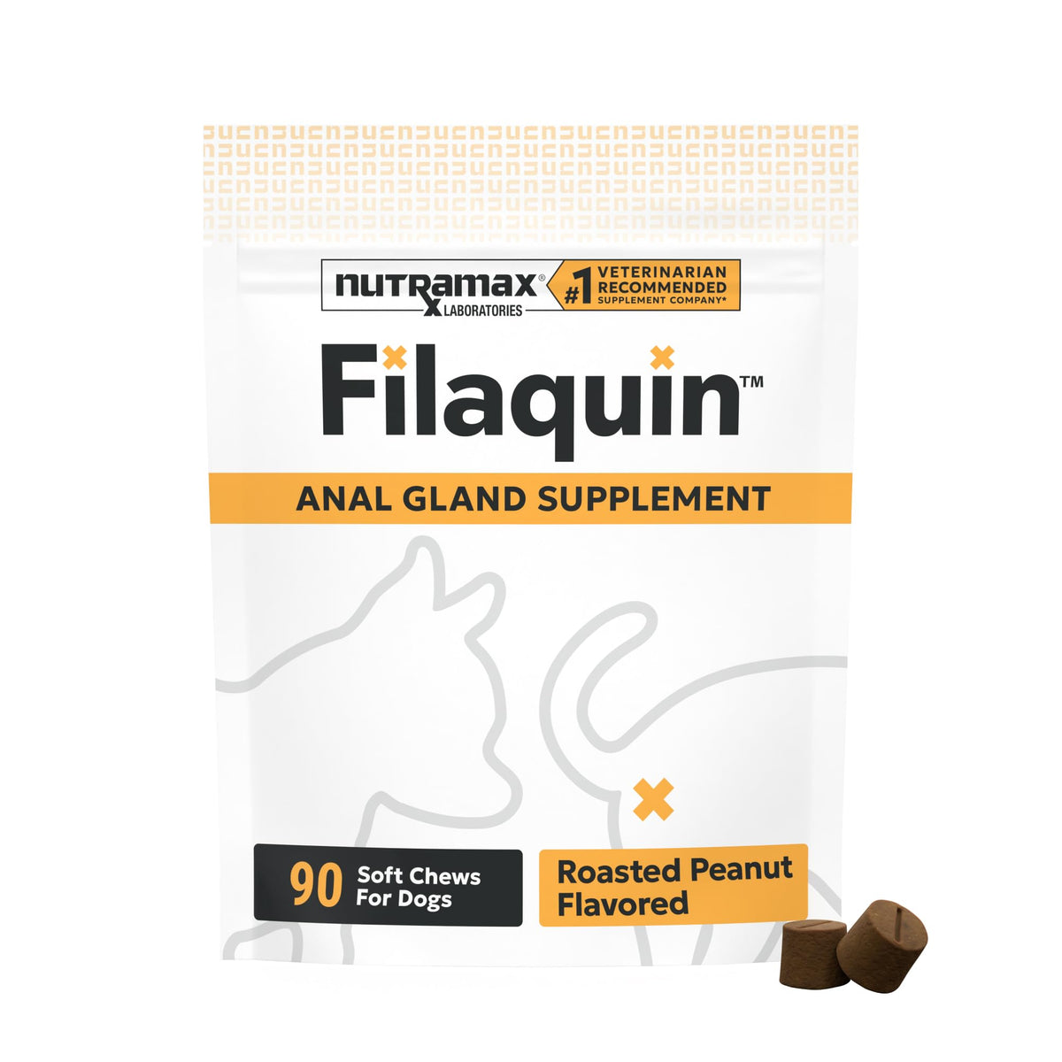Nutramax Filaquin front packaging showing 90-count chews and branding benefits
