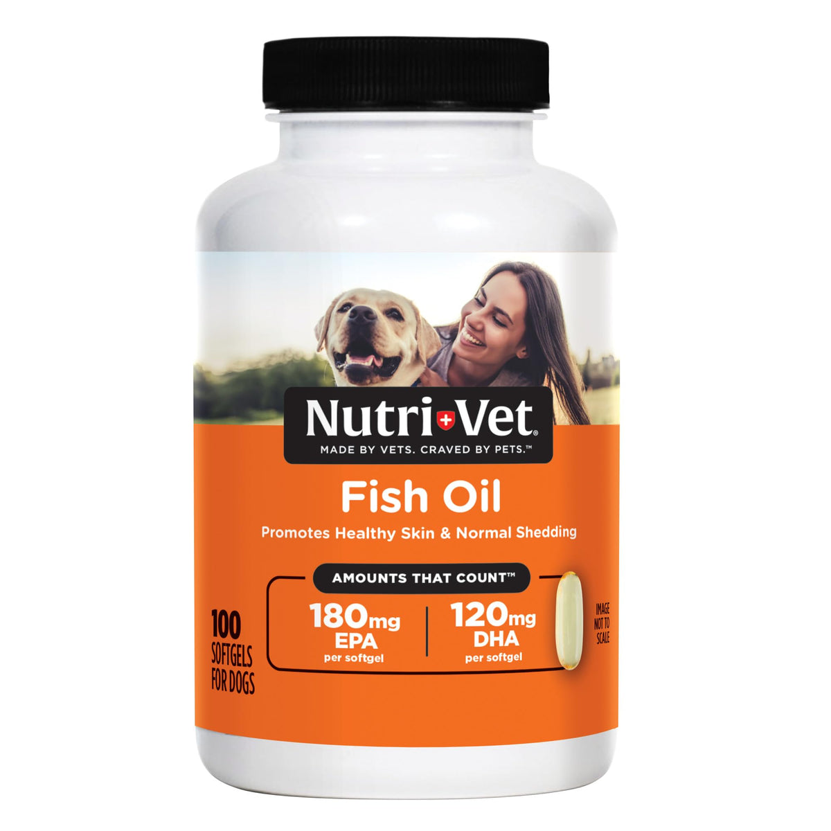 Nutri-Vet front packaging showing bottle and 100-count label for easy dosing