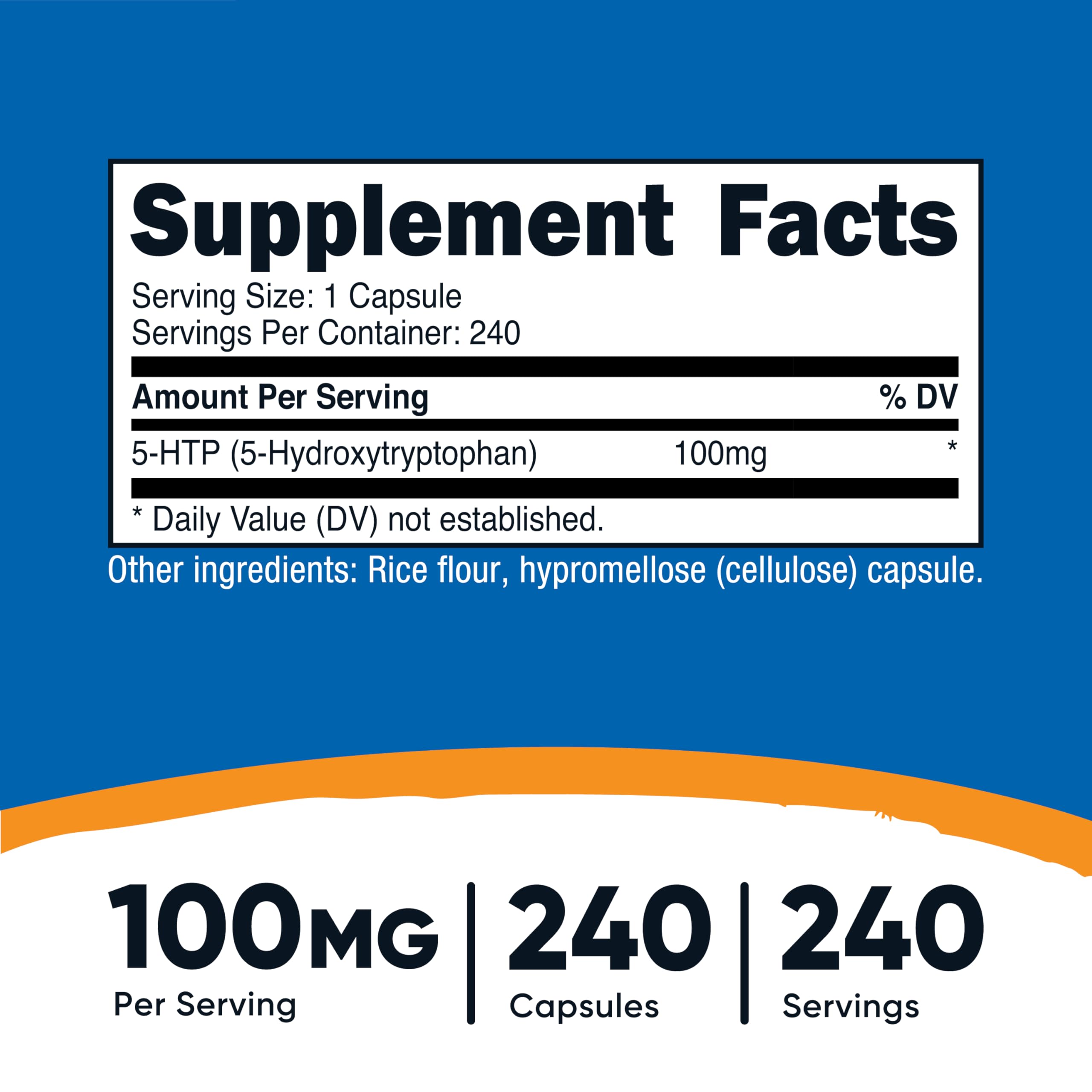 Close-up of Nutricost 5-HTP vegetarian capsule texture highlighting easy-to-swallow size and quality