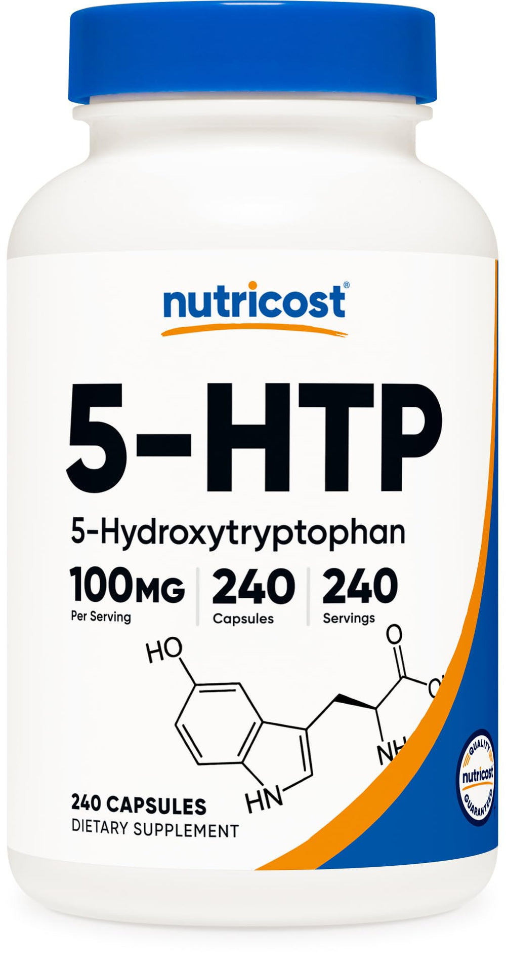 Nutricost bottle front label showing product name and 240 capsules for clear identification and trust