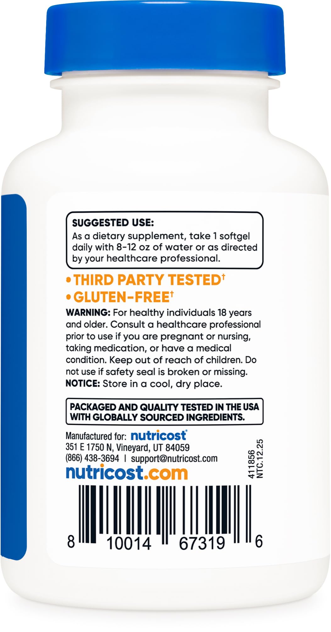 Nutricost bottle staged on a kitchen counter illustrating daily supplement routine