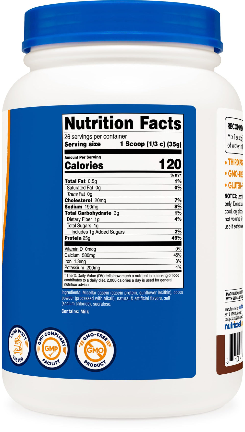Nutricost chocolate casein smoothie by bedside illustrating overnight protein support