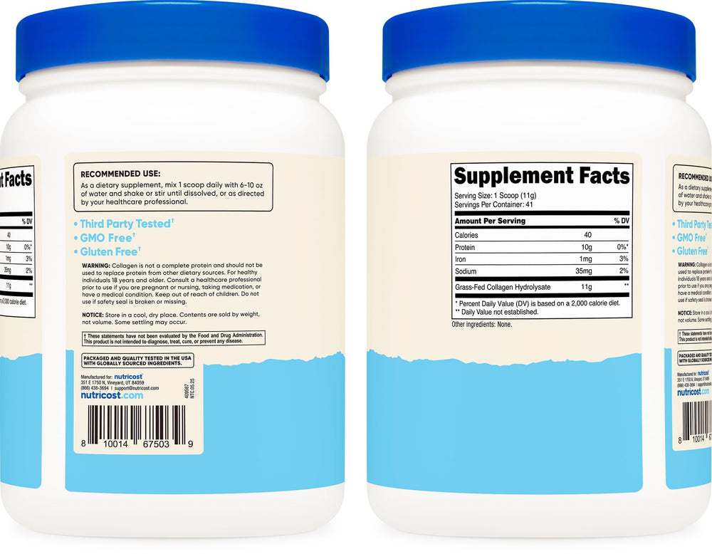 Nutricost scoop with powder in hand demonstrating included scoop and serving size