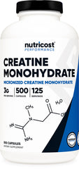 Nutricost bottle front label showing micronized creatine and serving size benefit