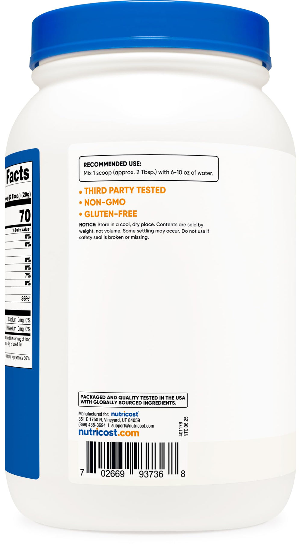 Nutricost dextrose scoop measurement showing single-serving convenience