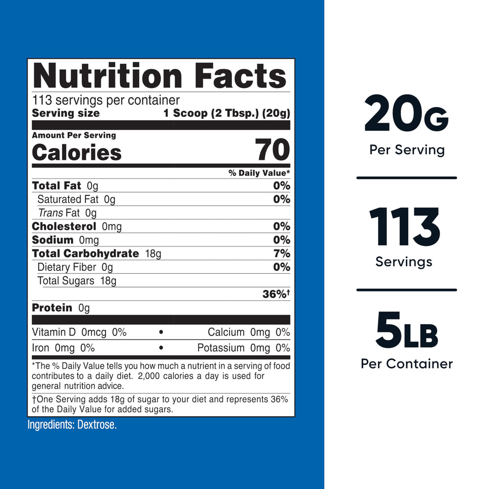 Nutricost dextrose powder close-up texture highlighting fine grain for fast mixing