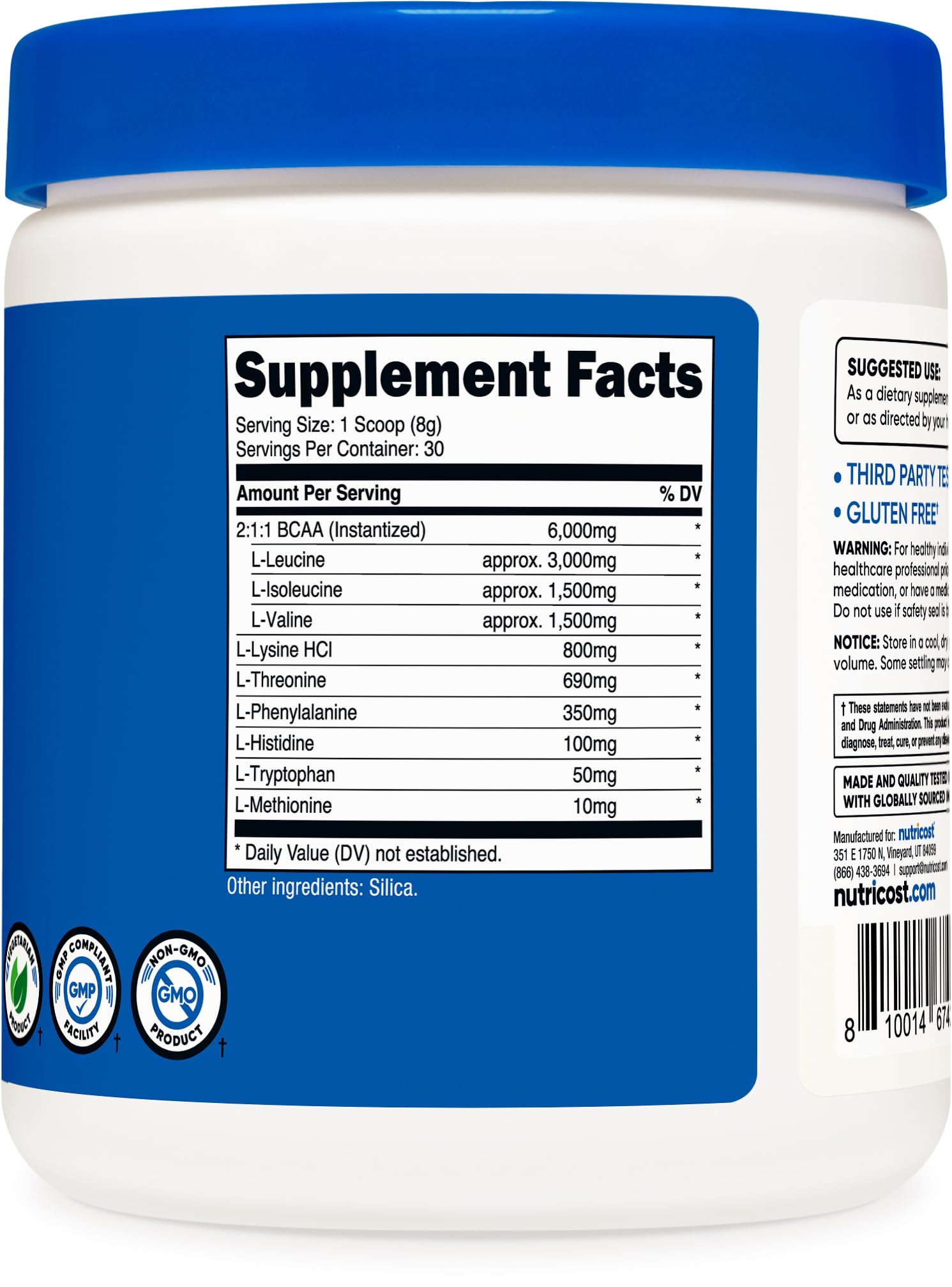 Nutricost bottle in gym setting showing practical use and on‑the‑go mixability