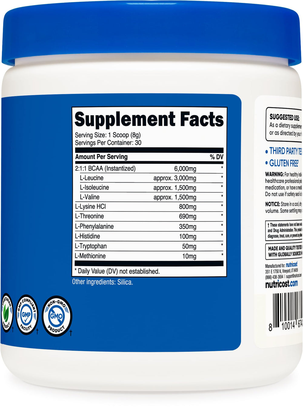 Nutricost bottle in gym setting showing practical use and on‑the‑go mixability