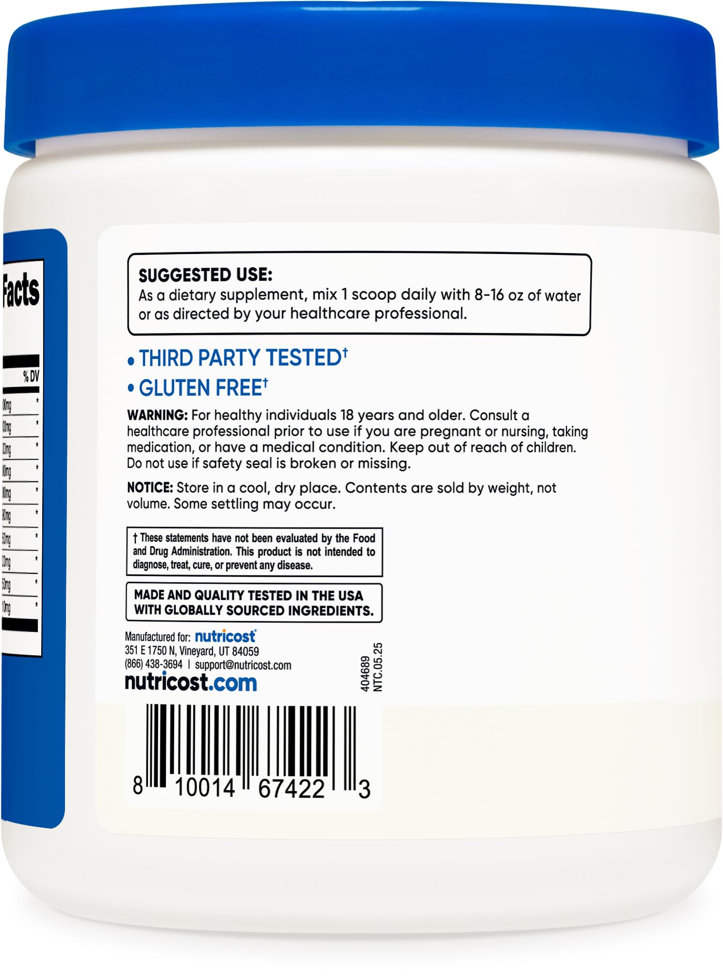 Nutricost scoop on scale showing single serving size and dosage clarity