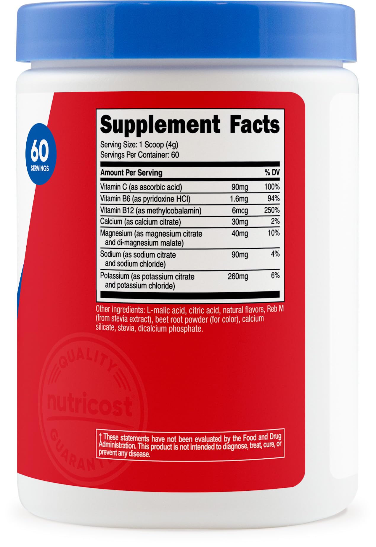Nutricost container beside a measuring scoop showing serving size benefit