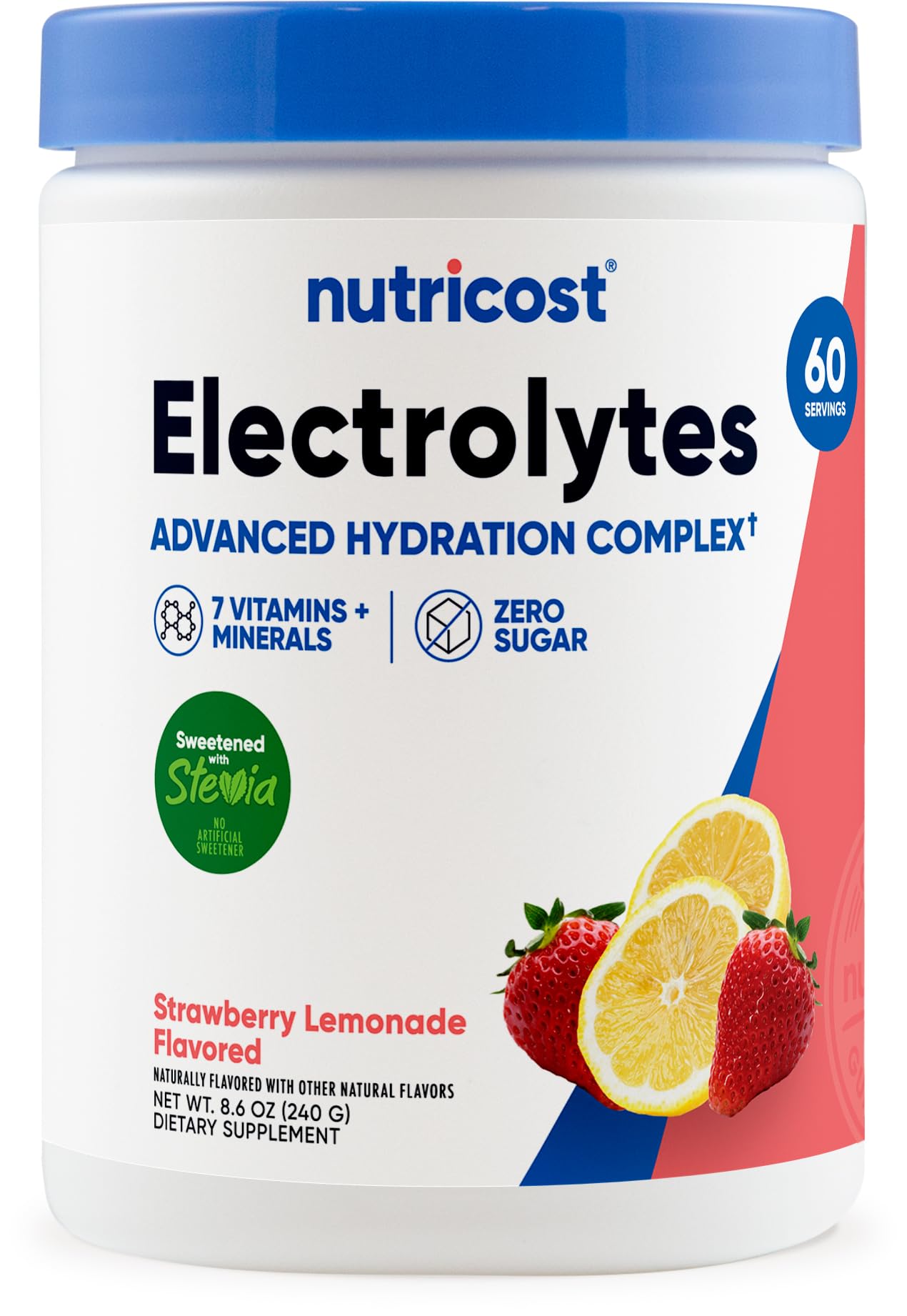 Nutricost front label showing Strawberry Lemonade flavor and 60 servings for clarity