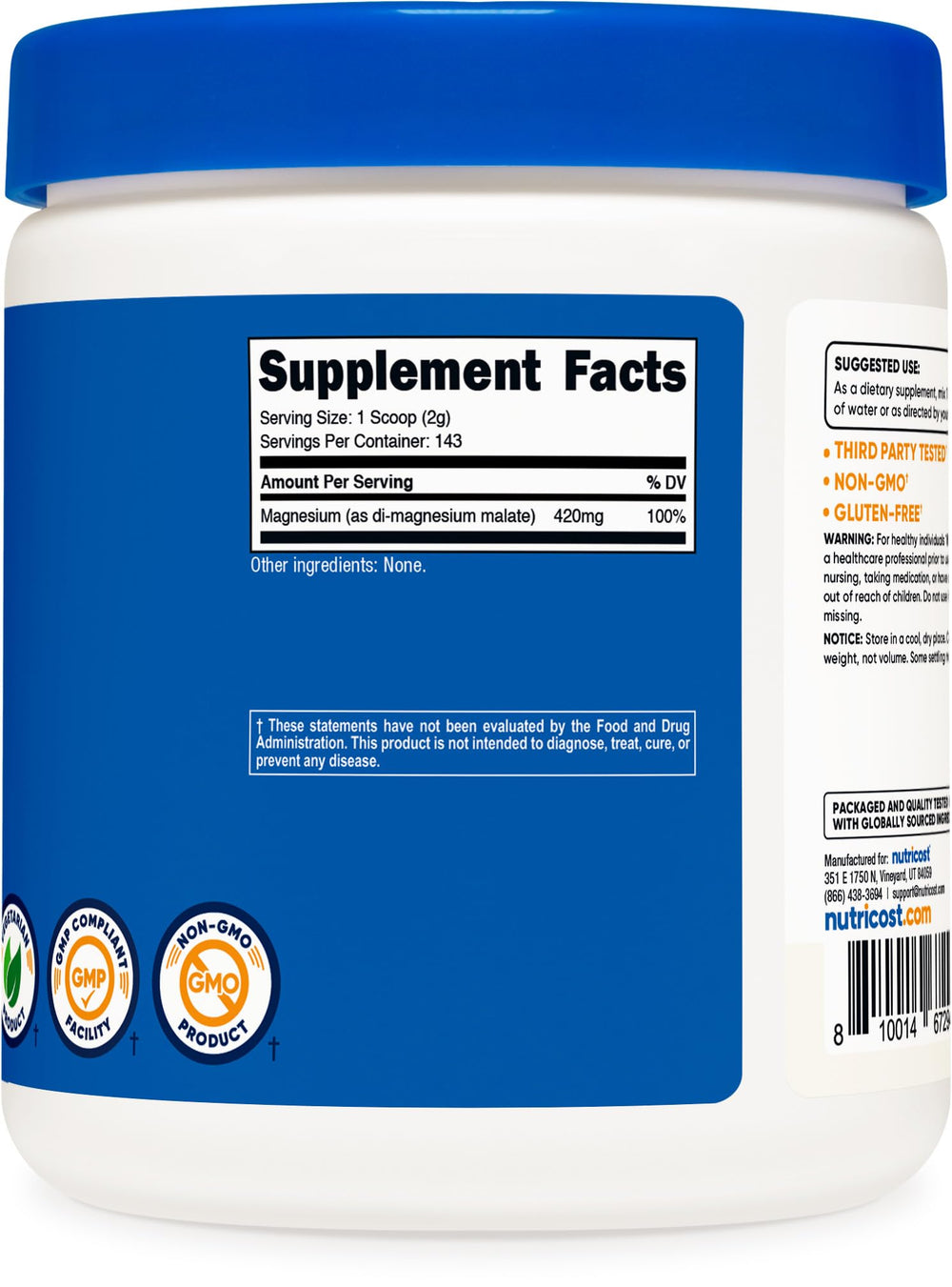 Nutricost label and ingredient panel close-up showing GMP facility and dietary information