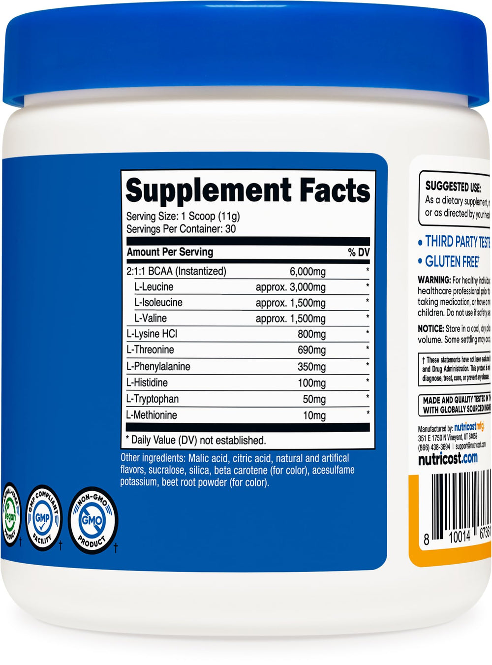 Nutricost scoop with powder showing measured serving for convenient dosing