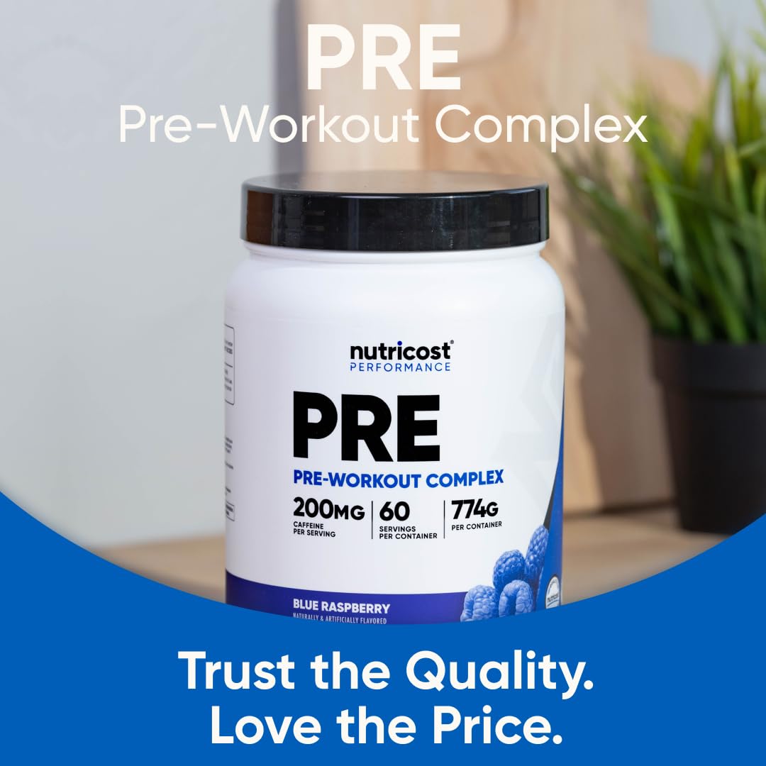 Nutricost pre-workout poured into a shaker bottle ready to drink for on-the-go energy