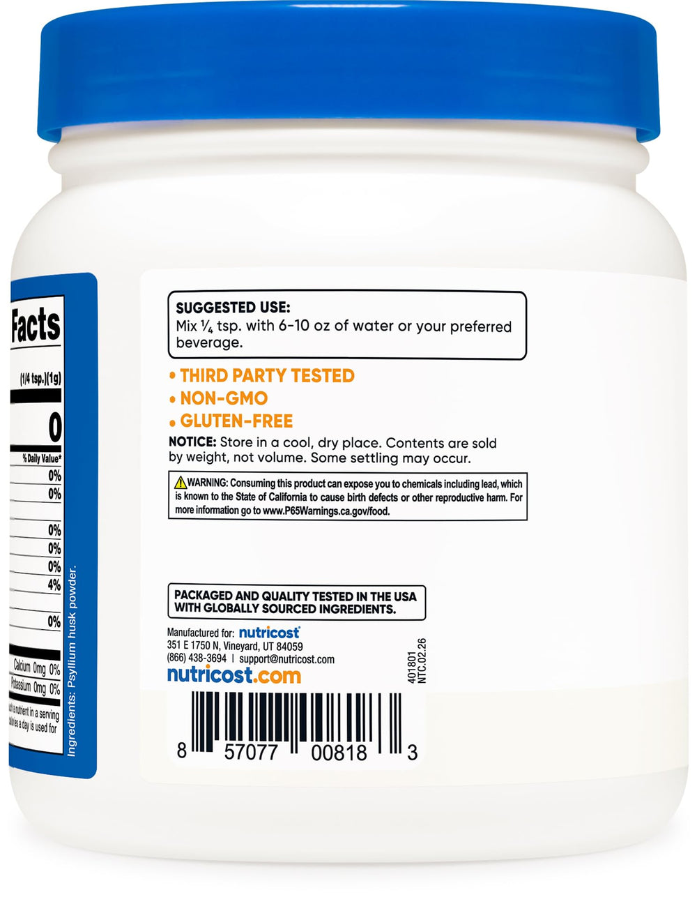 Nutricost container beside measuring scoop for scale and serving clarity
