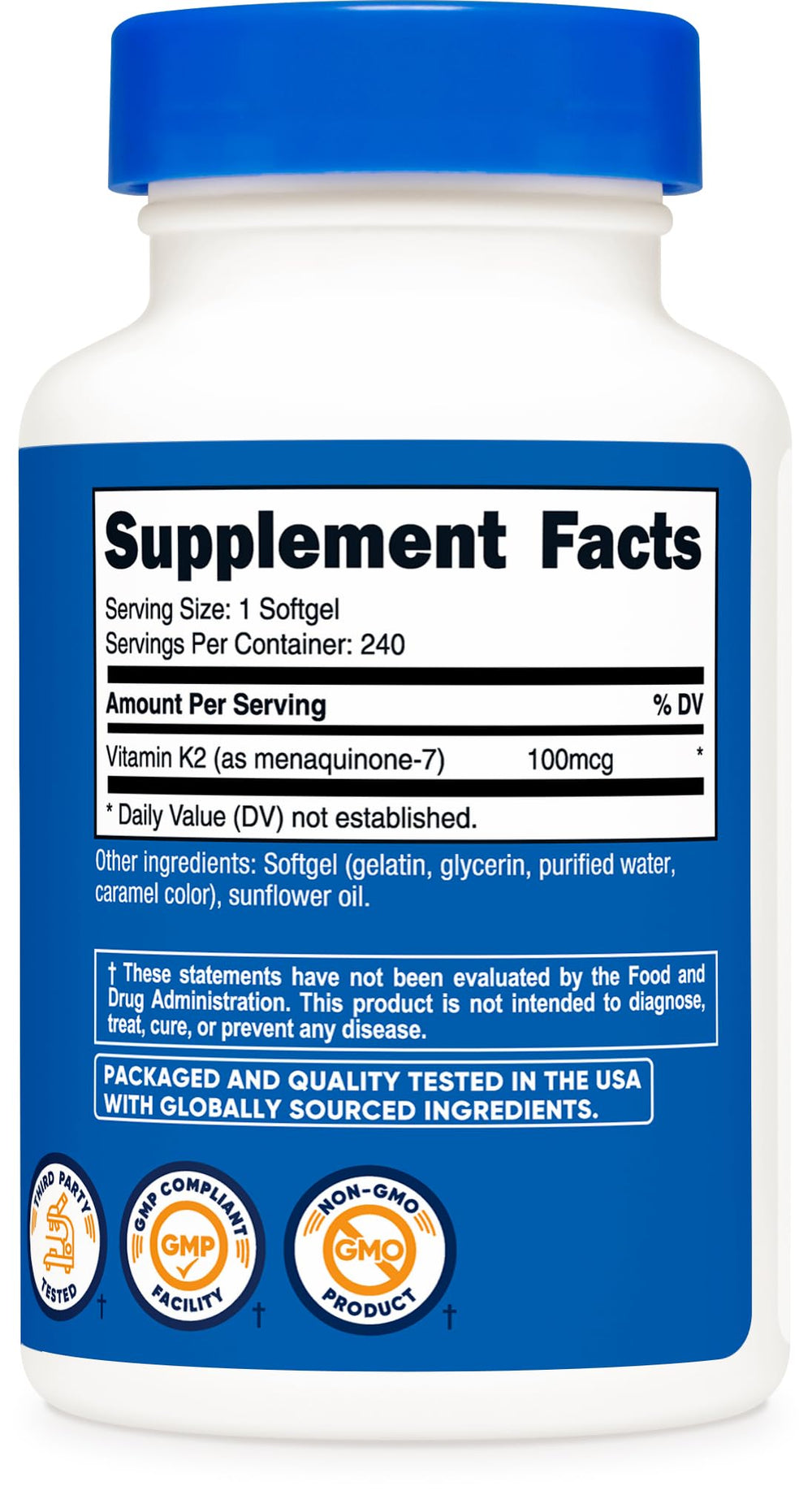 Nutricost bottle beside ruler for scale showing 240‑softgel supply advantage