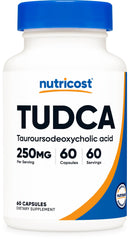 Nutricost front packaging showing Tudca bottle and clear label benefits
