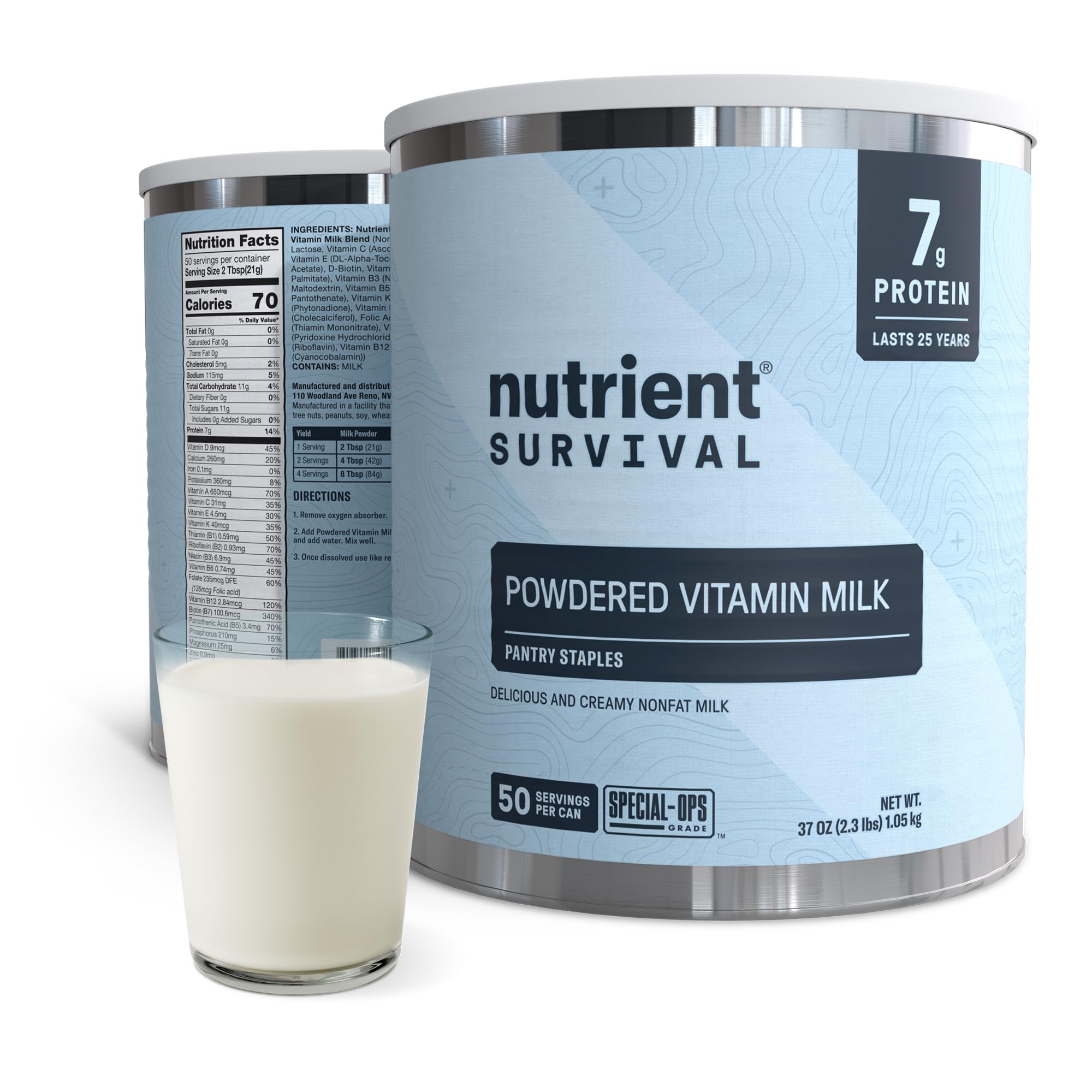 Nutrient Survival front can showing product branding and 50 servings benefit