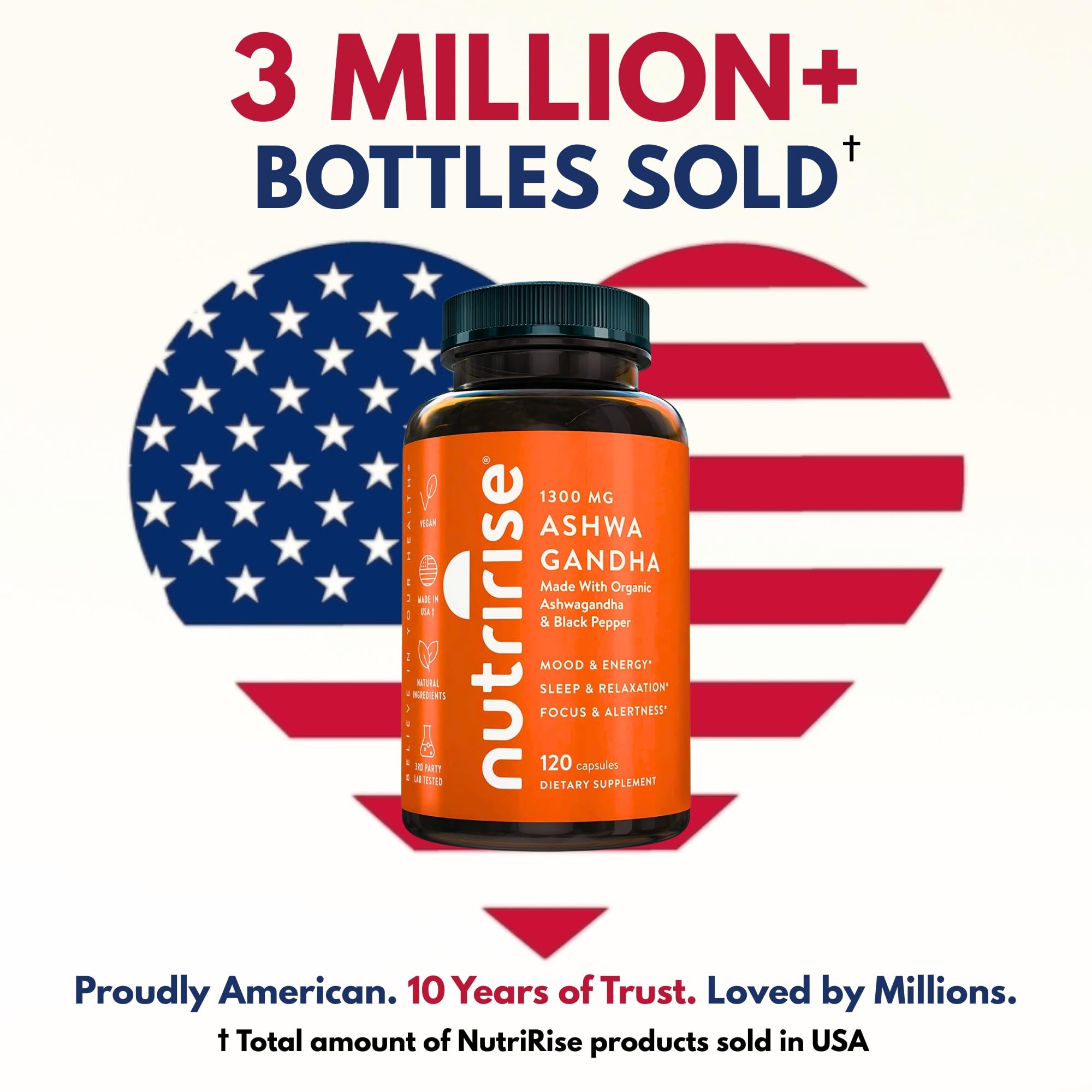 NutriRise bottle label close-up showing certified organic and third-party testing benefit